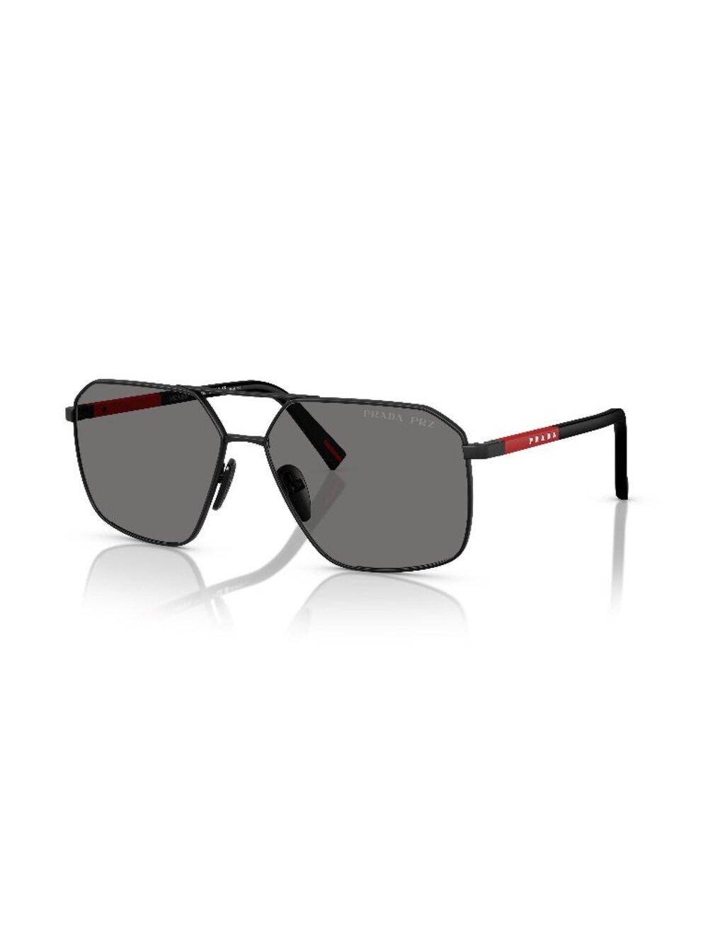 New Prada Linea Rossa Men's Sunglasses Black Aviator Grey Lens Metal Frame PS 60